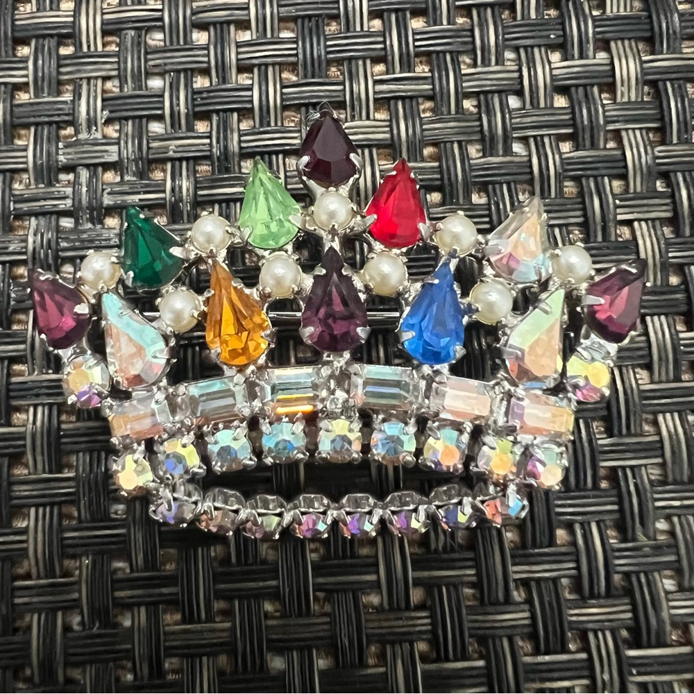 Vintage David AB Gemstone Crown Brooch - Picture 1 of 2